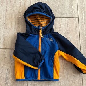 The North Face Reversible Blue Orange Hooded Jacket Coat infant warm Sz 3-6 M